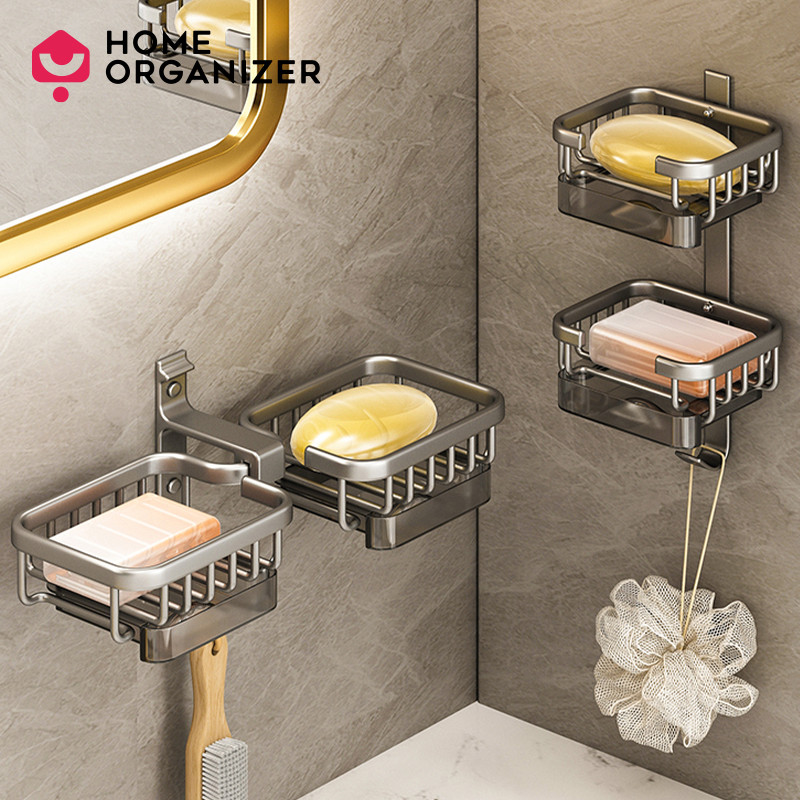 HOME Black No Punching Soap Holder for Bathroom Organizer Soap Dish ...