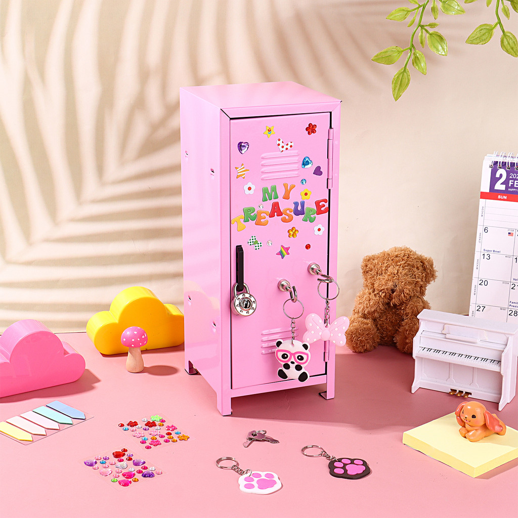 GMARTY Mini Locker Miniature Storage with Lock and Keys, Pink Small ...
