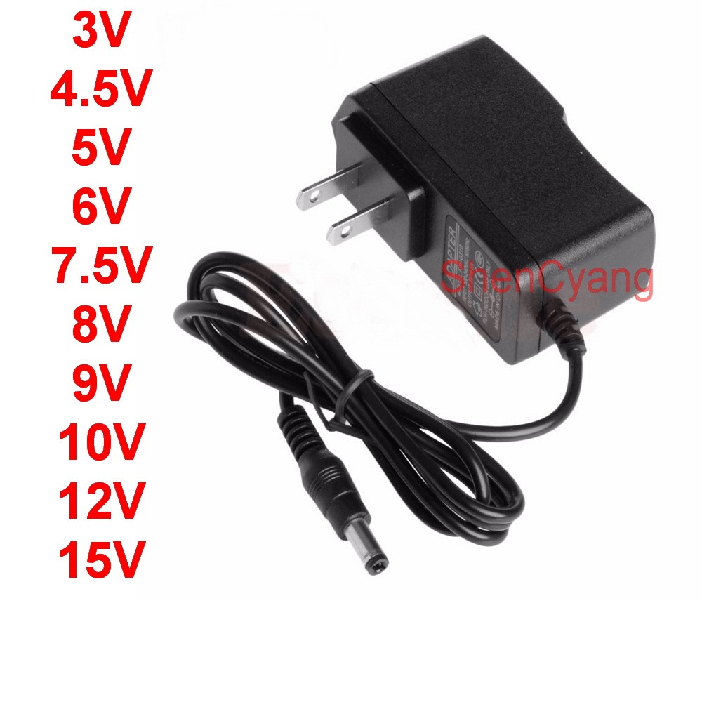 AC adapter DC 3V 4.5V 5V 6V 7.5V 8V 9V 10V 12V 15V 0.5A 500mA 1A 1000mA ...