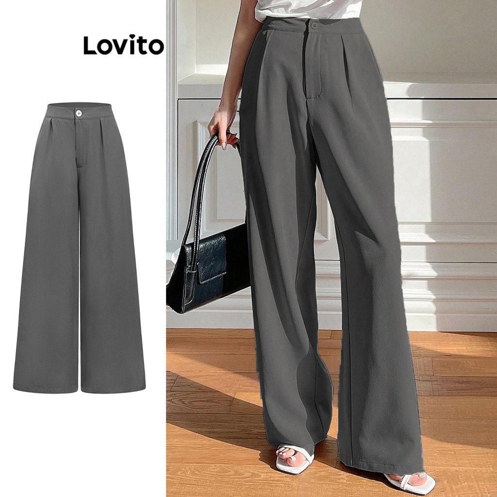 Lovito Women Casual Plain Button Zipper Pant L Ed Shopee Philippines