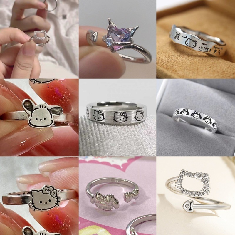 Funny Cute Cartoon Rings for Girls Rhinestone Kitten Opening Adjustable ...