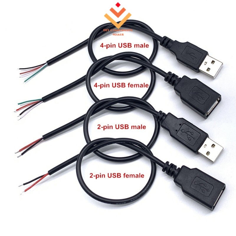 0.3m/1m/2m Power Supply Cable 2/4 Pin USB 2.0 Female Male Bare Wire ...
