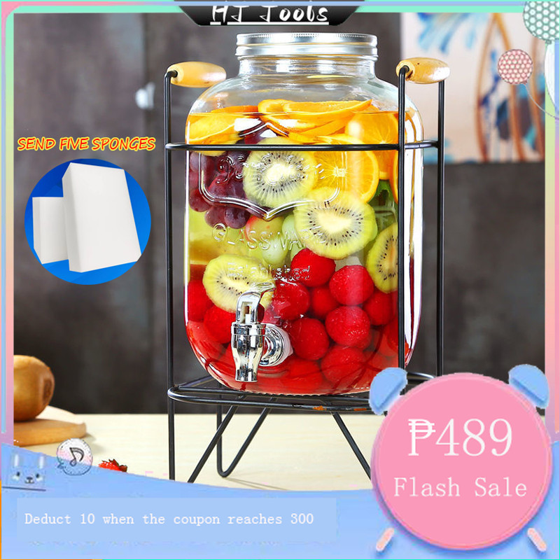 4L 5L 8L Juice Drink Glass Jar Dispenser with Stand and Faucet Beverage