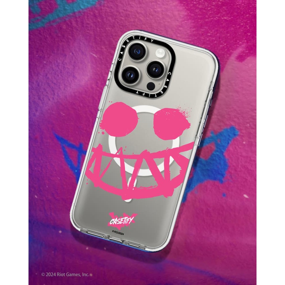 CASECASE X Arcane Pink Smiley Face Case Magnetic suction Clear Hard Acrylic  Back TPU Edge Case Phone Case Impact Case For Apple IPhone 13 14 15 16 Pro 