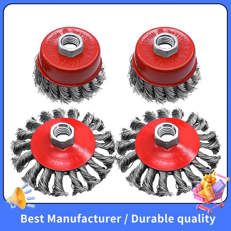 4 Pack Wire Wheel 3 Inch Twisted Knotted Carbon Steel Wire Wheels with ...