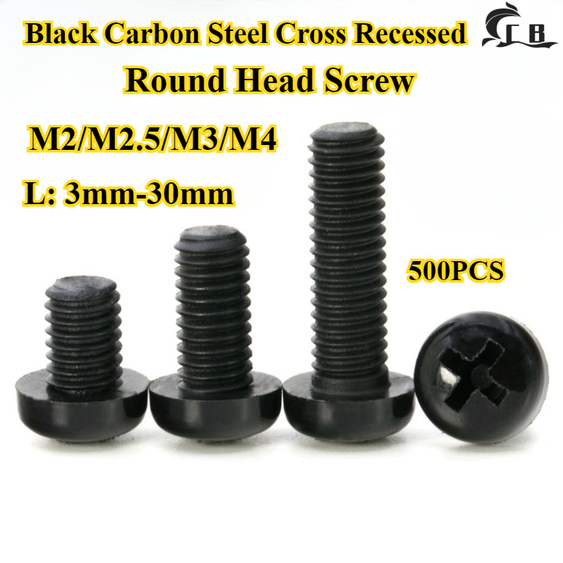 [CB-YTJS] 500PCS Black Carbon Steel, Phillips Round Head Screw M2/M2.5 ...