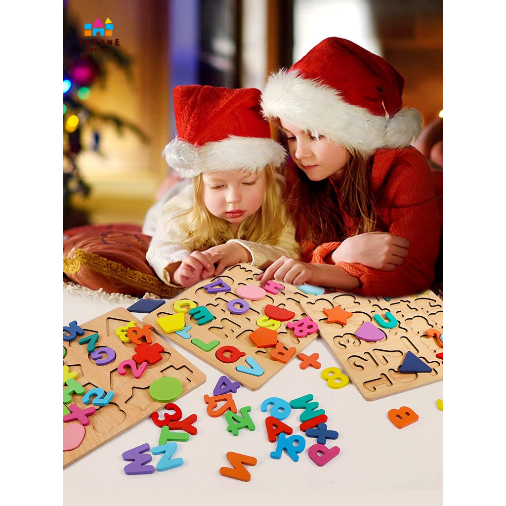 TOPONE ABC Alphabet Digital Puzzle Wooden Toys Kid Number Letter shape ...