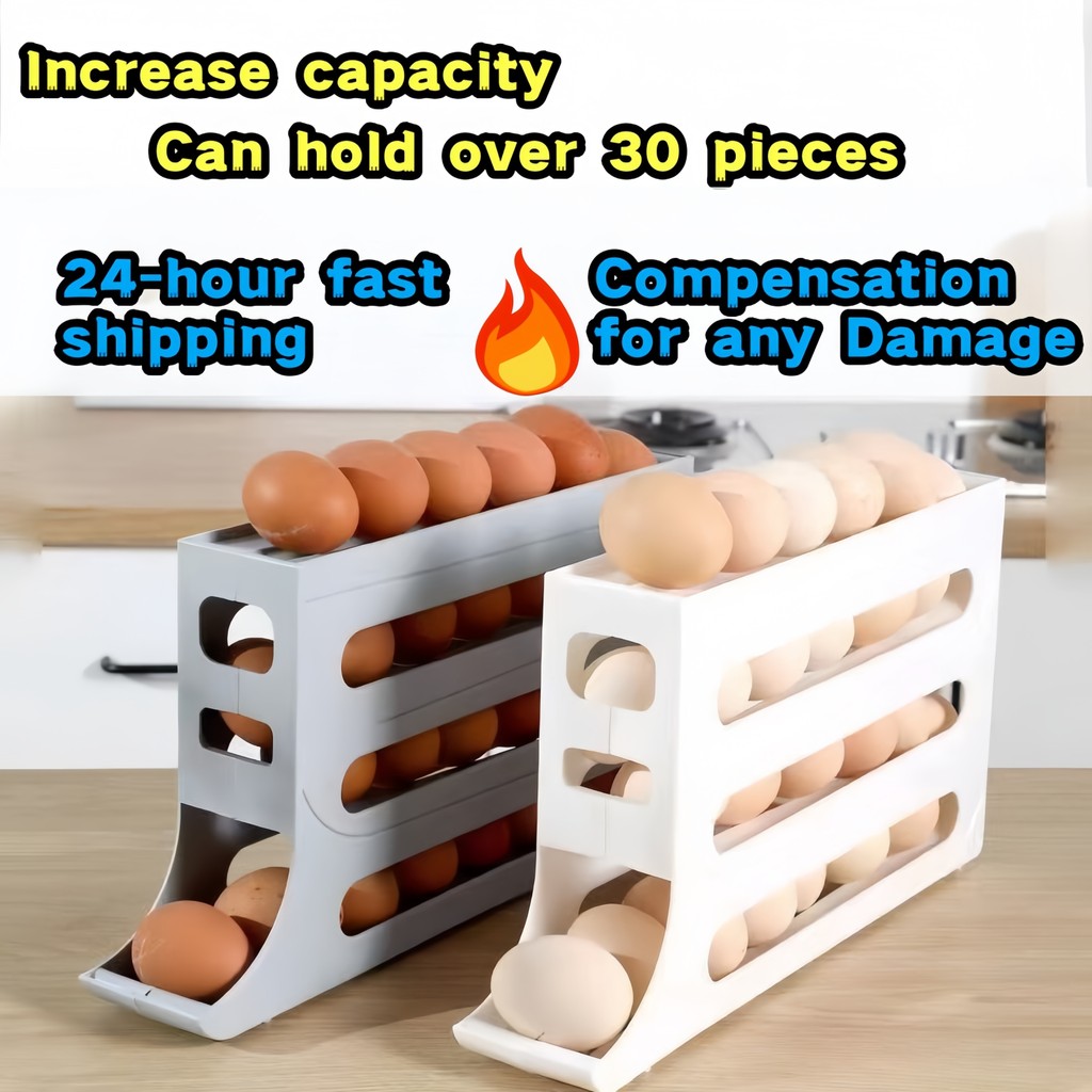 Kitchen Egg Tray 4 Tier Refrigerator Egg Storage Rack Automatic Rolling ...