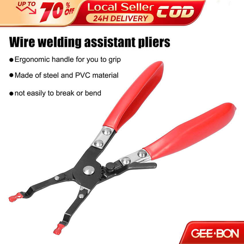 Metal Soldering Pliers – Wire Welding Clamp For Car Maintenance, Single-Hand Operation, Steel With PVC Grip (9.84"/250mm, Red)