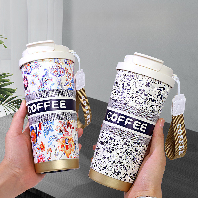 316 Stainless Steel Coffee Cup Household Double Drink Straw Cup ...