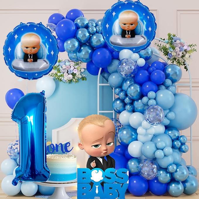 Baby Boss Theme Blue Balloon Set with Metallic Blue Confetti Balloons ...