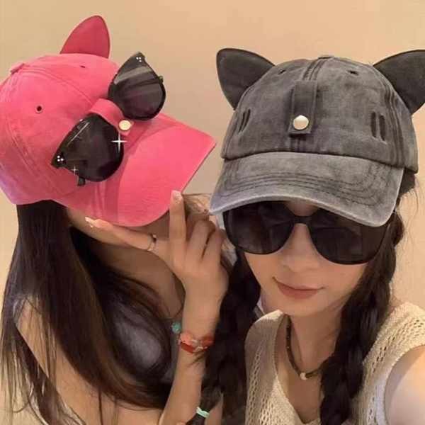 Cute Cat Ear Pilot Sunglasses Baseball Hat Men Women Version Street Hip
