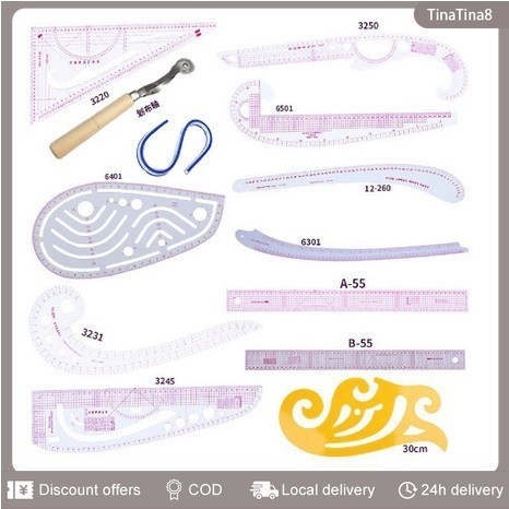 tailor measuring set sewing drawing ruler sleeve arm French curve set ...