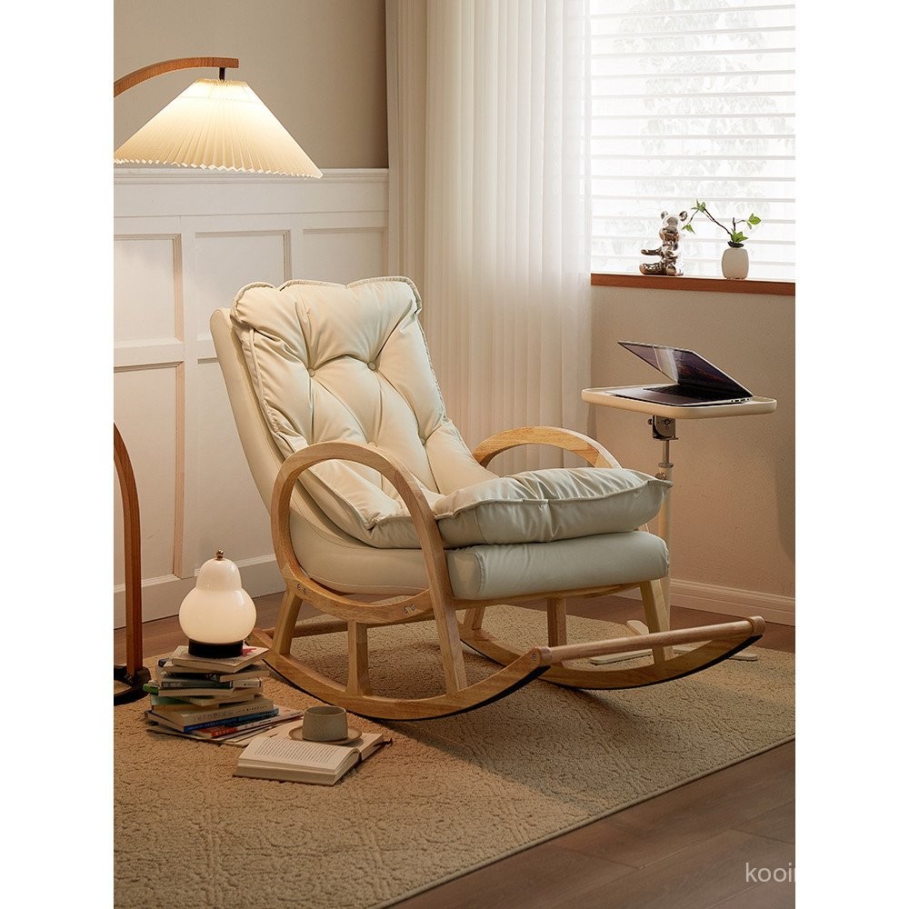 Rocking Chair Recliner Adult Home Leisure Solid Wood Cream Balcony ...