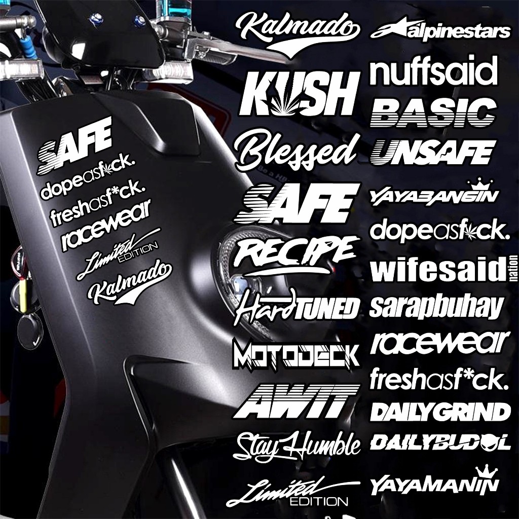 White Assorted Sticker for Motorycle Design Set 9 Vinyl Waterproof ...