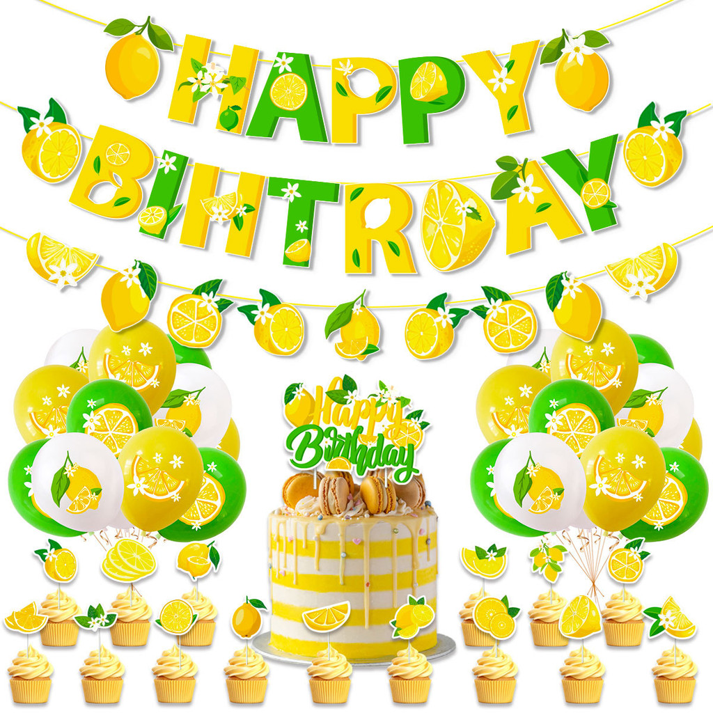Summer Lemon Theme Birthday Party Balloons Banner Cake Topper ...