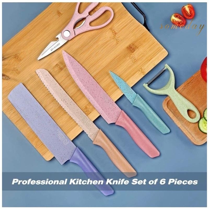 Goheaven Kitchen Knife Set 6 PCS Pastel Colors Stainless Steel Chef ...