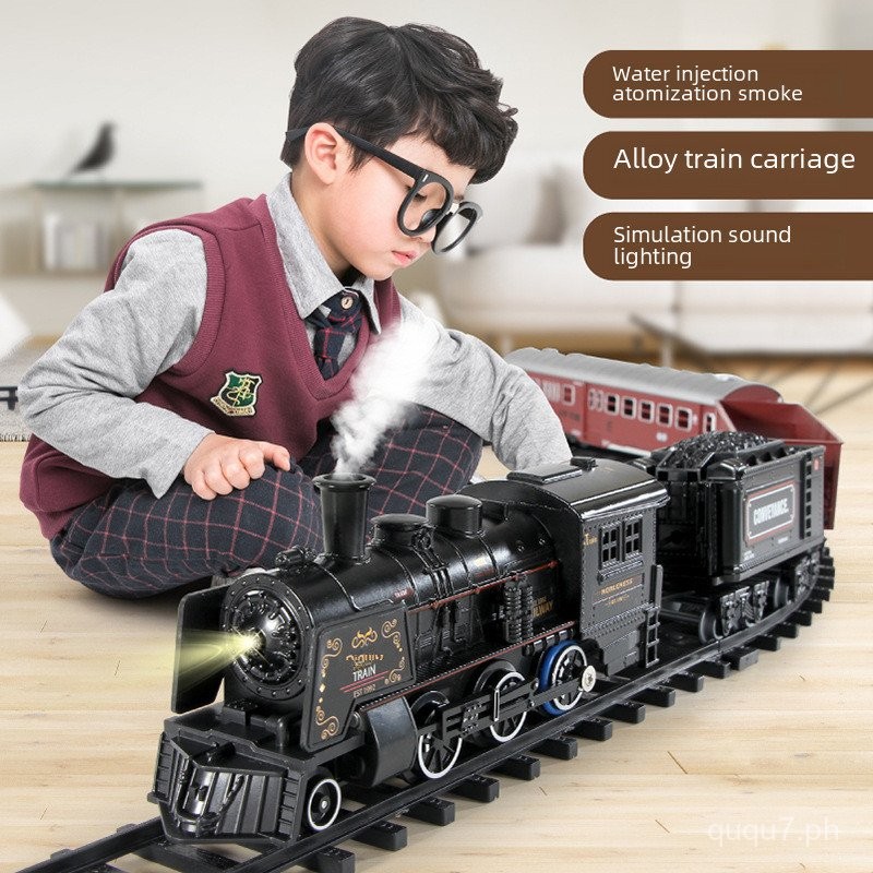 Children's Simulation Steam All-in-One Metal Train Model Toy Railway ...