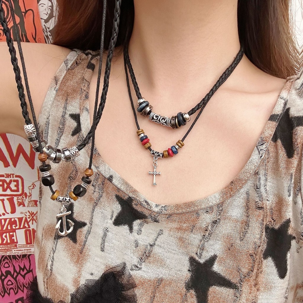 JUSHI Vintage Cross Braided Rope Necklace Sensational Collarbone Chain ...