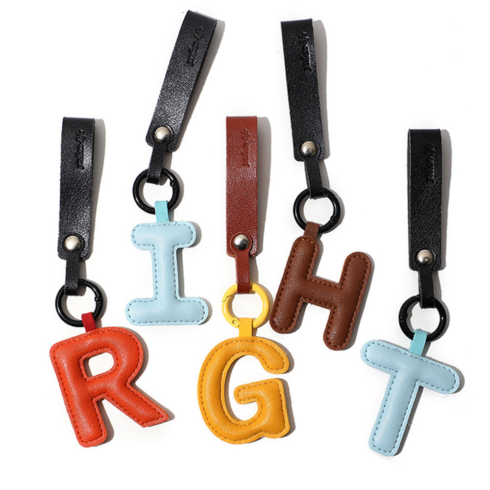 Colorful Pu Leather A-Z Initial Letters Key Ring With Short Wristband ...