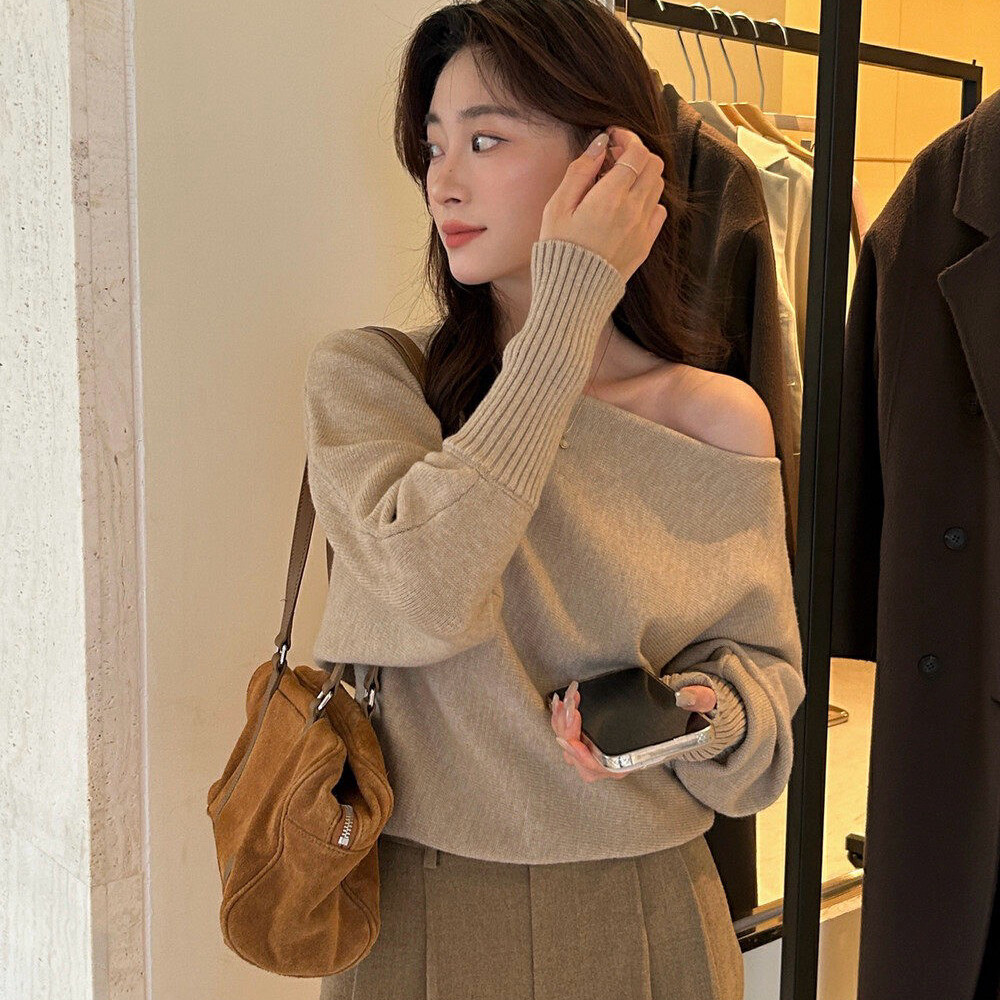 Women's Off The Shoulder Sweater Top - Long Sleeve Stretchy Pullover For Fall & Casual Outings