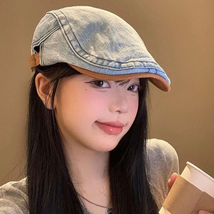 Washed Denim Forward Hat Female Retro All-Match Face-Looking Little ...
