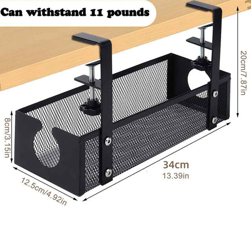 Open Under-Desk Storage Basket Punch-Free Rack Space Saving Adjustable ...