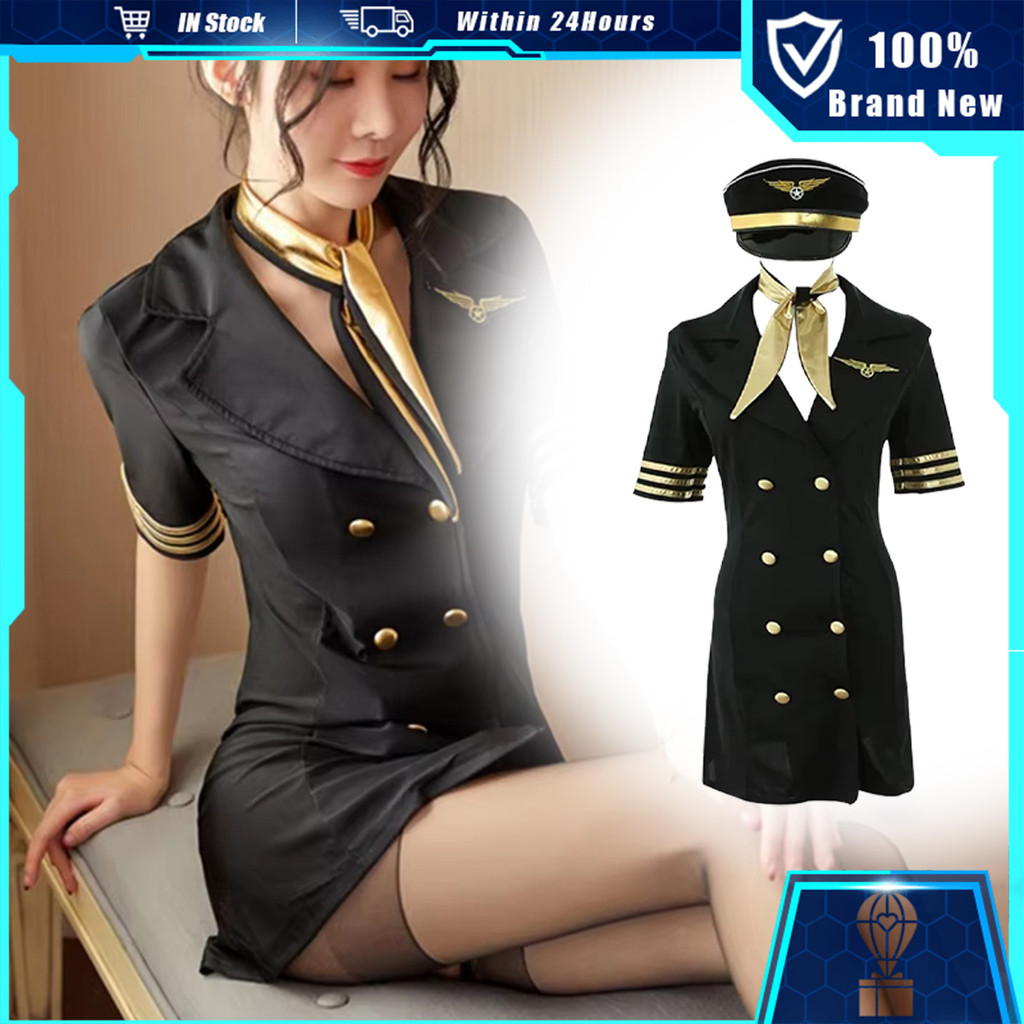 Pilot Costume for Women Stewardess's Uniform Set Maid Dress Cosplay ...
