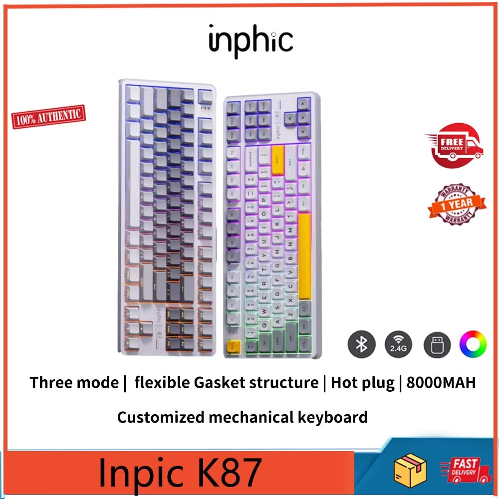 Inpic K87 three mode customized mechanical keyboard, flexible Gasket ...