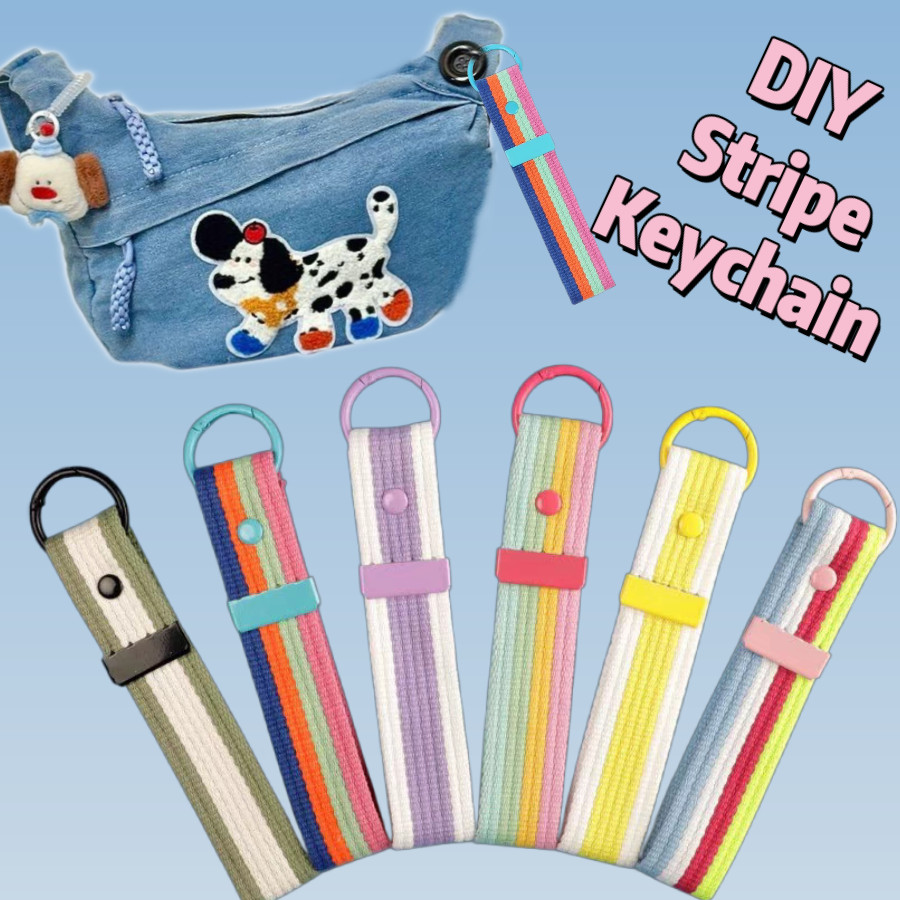 Colorful Ribbon Rope Keychain Simple Versatile Stripe Key Holder ...