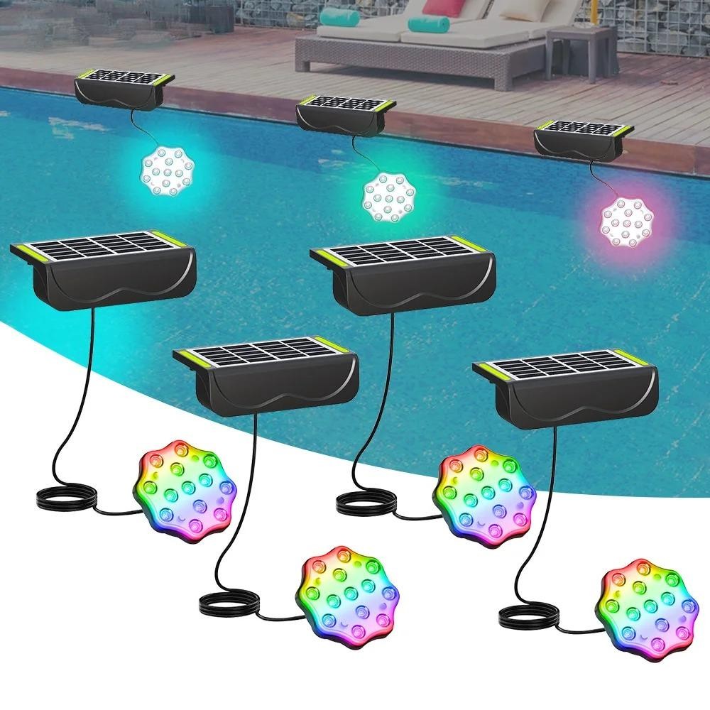 Solar Pool Lights Solar Powered Submersible LED Lights with Remote IP67 ...