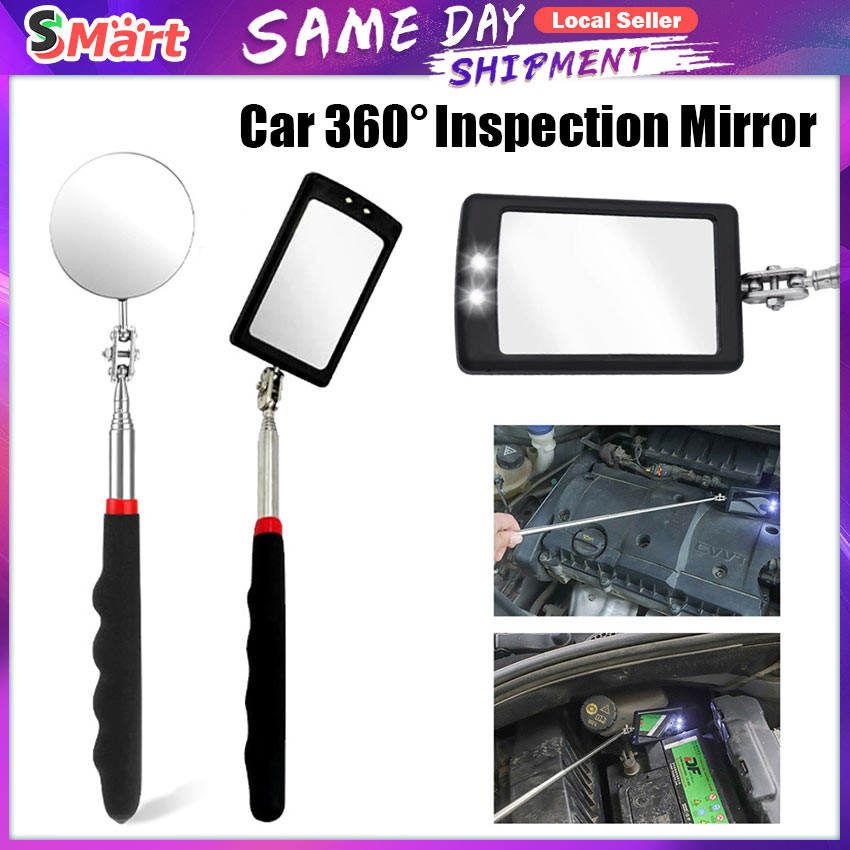 360° Inspection Mirror LED Light Telescopic Mirrors Handle Repairing ...