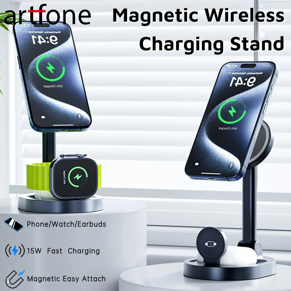 3 in 1 Wireless Charging Stand,15W Fast Charging Station