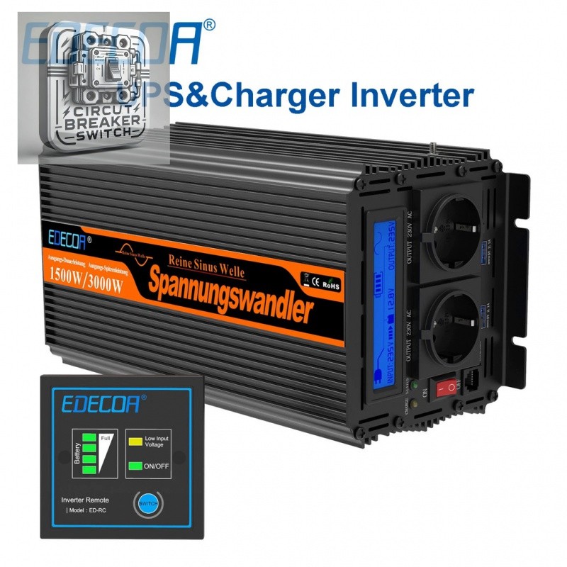 UPS inverter with charger 1500W 2500W DC 12V to AC 220V 230V converter ...