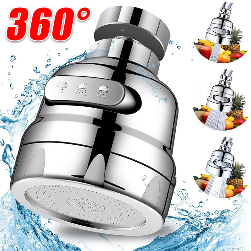 360 Degree Kitchen Rotable Faucet Extender / 3 Modes Stainless Steel ...