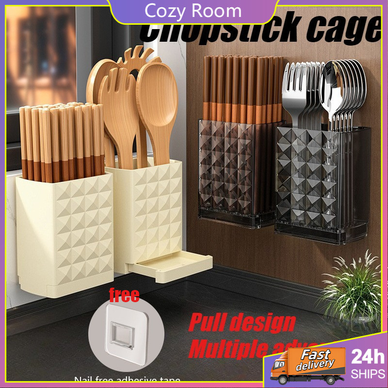 Wall Mounted Kitchen Utensil Organizer with Drainage Holes Chopsticks ...