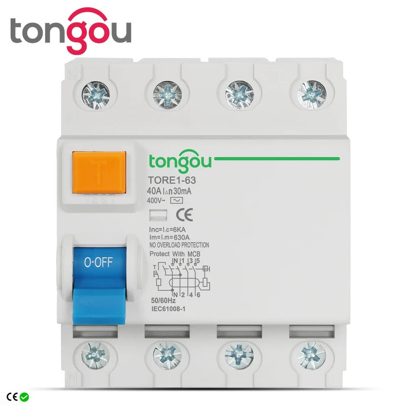 4P 16A 63A 10mA 30mA 100mA 6KA RCCB RCD 400V Electromechanic Residual ...