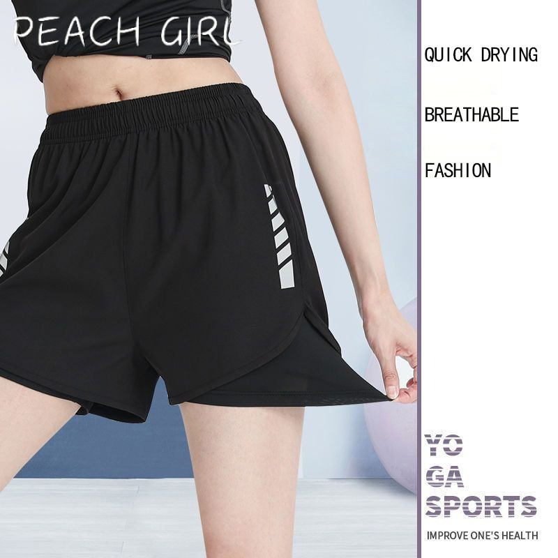 Sports Shorts Women Ice Silk Running Short Double-layer Anti Awkward ...