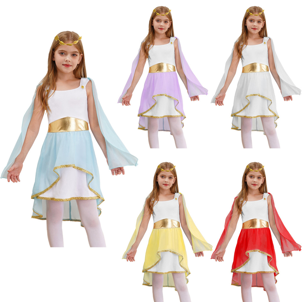 Kids Roman Greek Toga Costume Set With Crown – God/Goddess Robe For Boys & Girls Cosplay