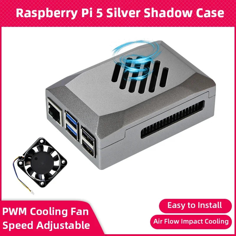 Raspberry Pi 5 ABS Case Silver Shadow Box with PWM Cooling Fan Shell ...
