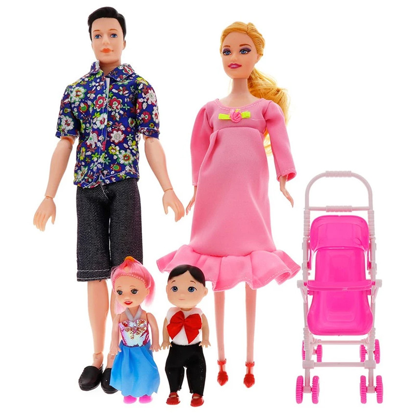 4 Pcs Family Doll 30cm Pregnant Barbie Doll Family Set Popular Parent ...