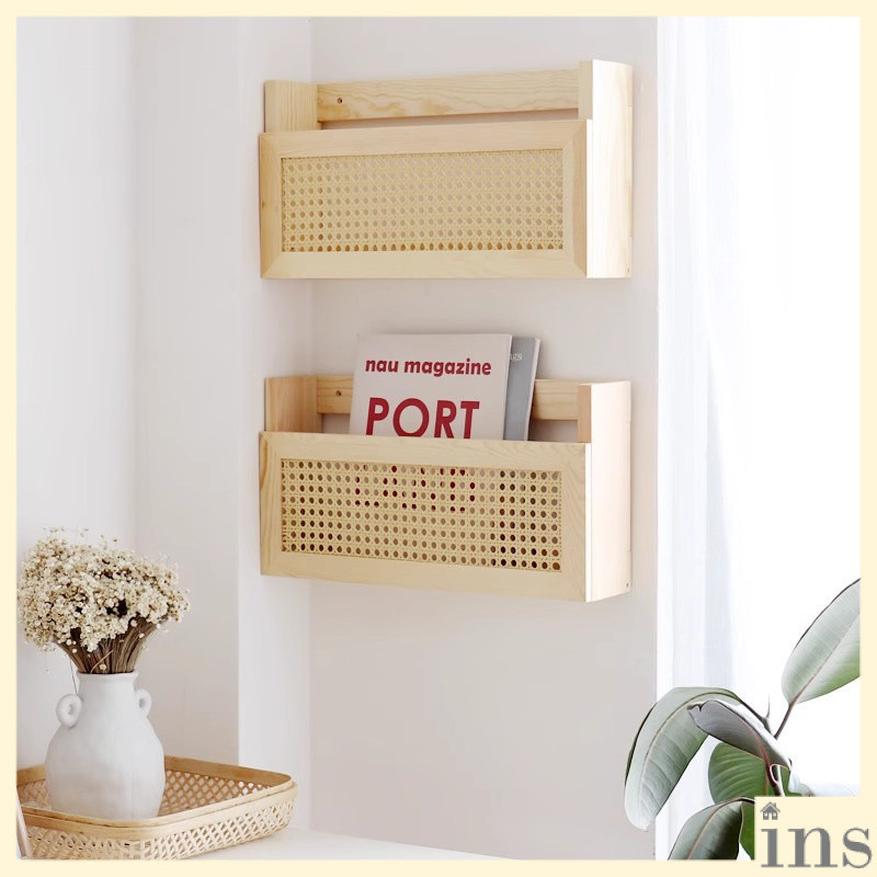 Vintage Solid Wood Rattan Hidden Wireless Router Modem Magazine Storage ...