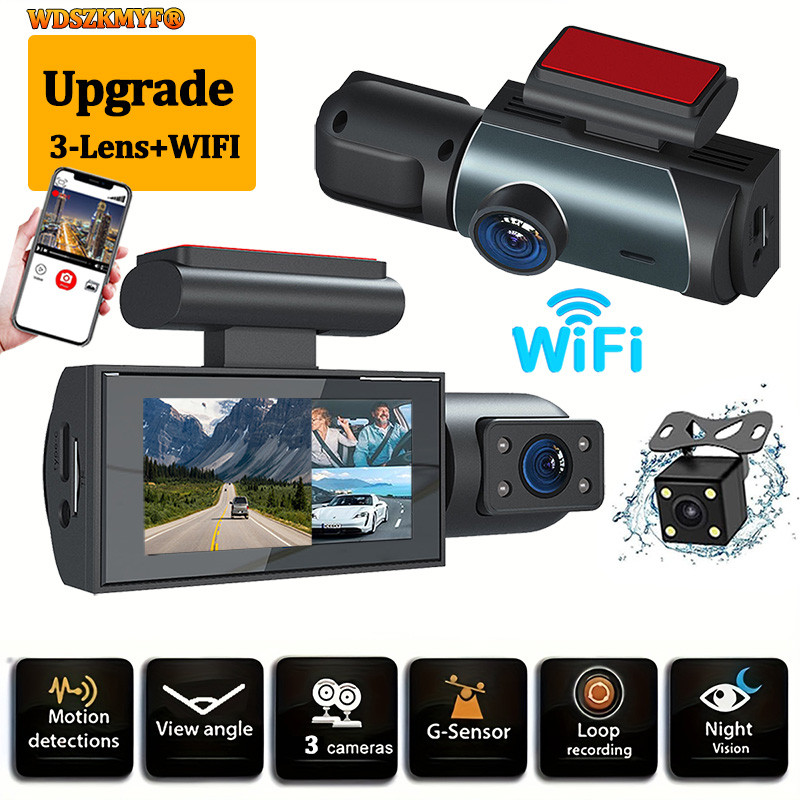 3 Channel Car DVR WIFI APP 1080P Dual-Len Dash Cam Camera DVR Recorder ...
