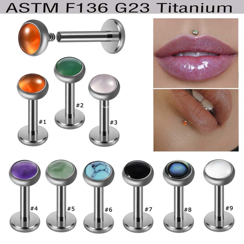 1 Piece G23 Titanium Stone Internally Thread Fresh Piercing Labret Lip ...