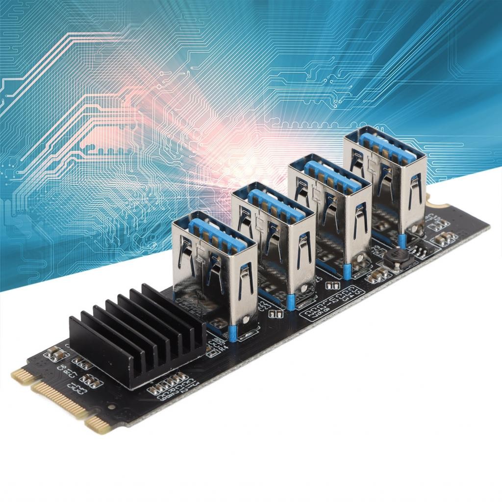 Yaiueir M.2 NVME To 4 Ports PCIE 1X USB 3.0 Riser Card Graphics ...