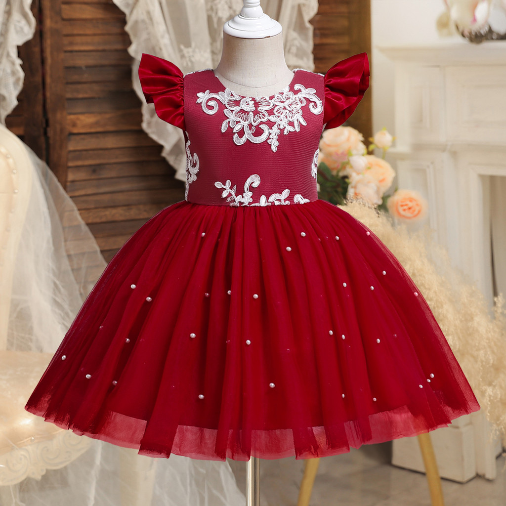 WFRV Newborn Baby Girl Pageant 1st Birthday Dress Lace Embroidery Pearl ...