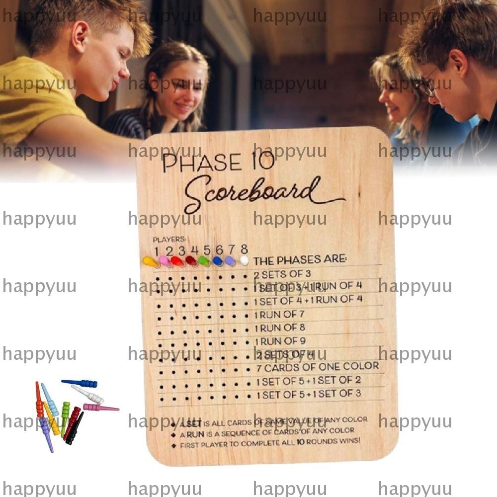 HAPPYUU Phase 10 Score Board, Sturdy Wooden Wooden Scorecard and Round ...