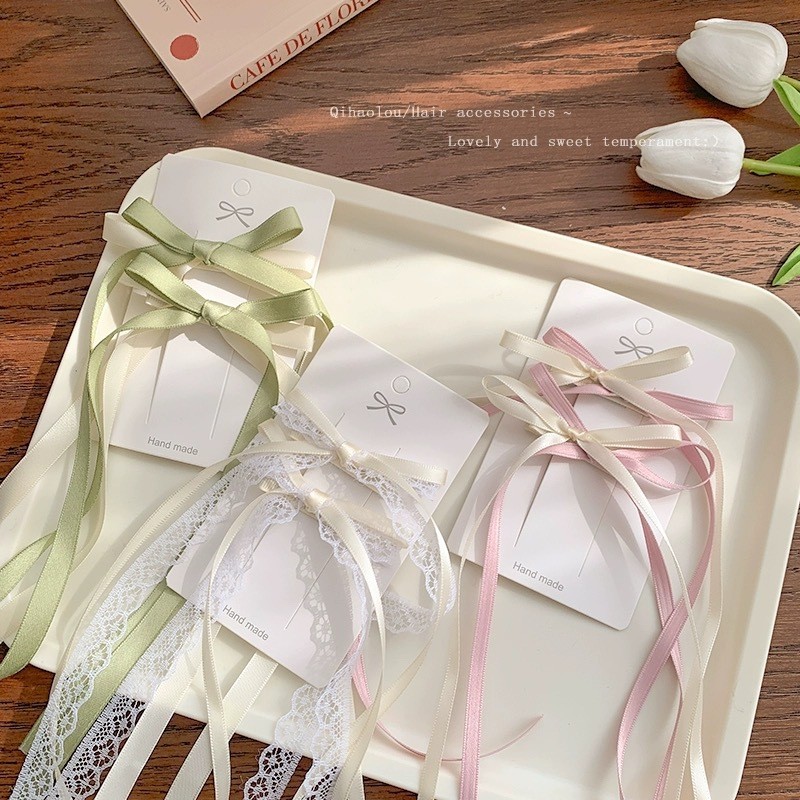 2Pcs/set Ribbon Long Tassel Hair Bow Clips for Girls Headwear Spring ...