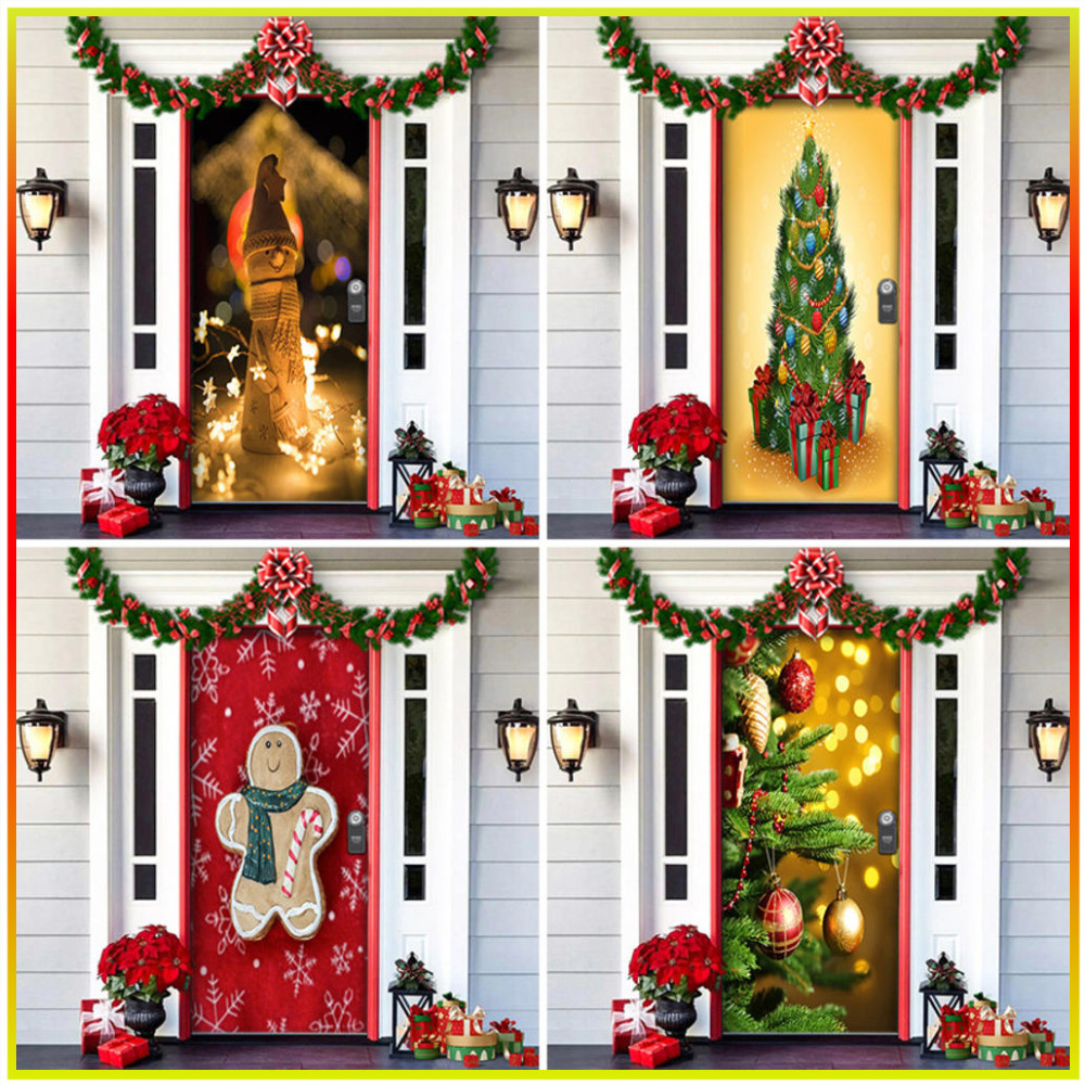 Christmas Santa Claus Gingerbread House Door Cover Party Decor Hanging ...