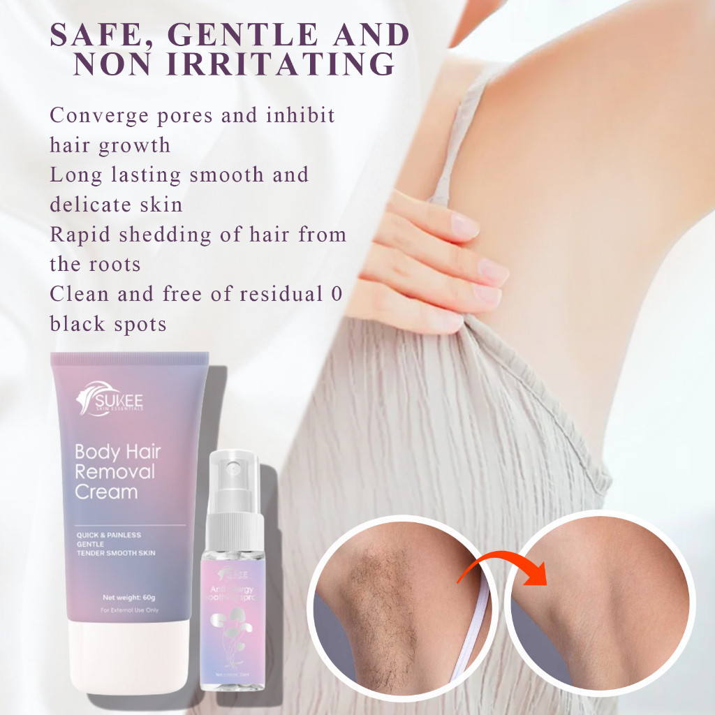 SUKEE Hair Removal Cream Painless Set With Soothing Spray Safe Gentle ...